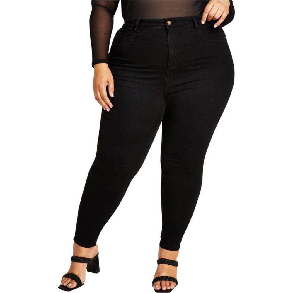 Nina Parker Womens High Rise Ski Straight Leg Curvy Jeans, Black, Plus Size, ...
